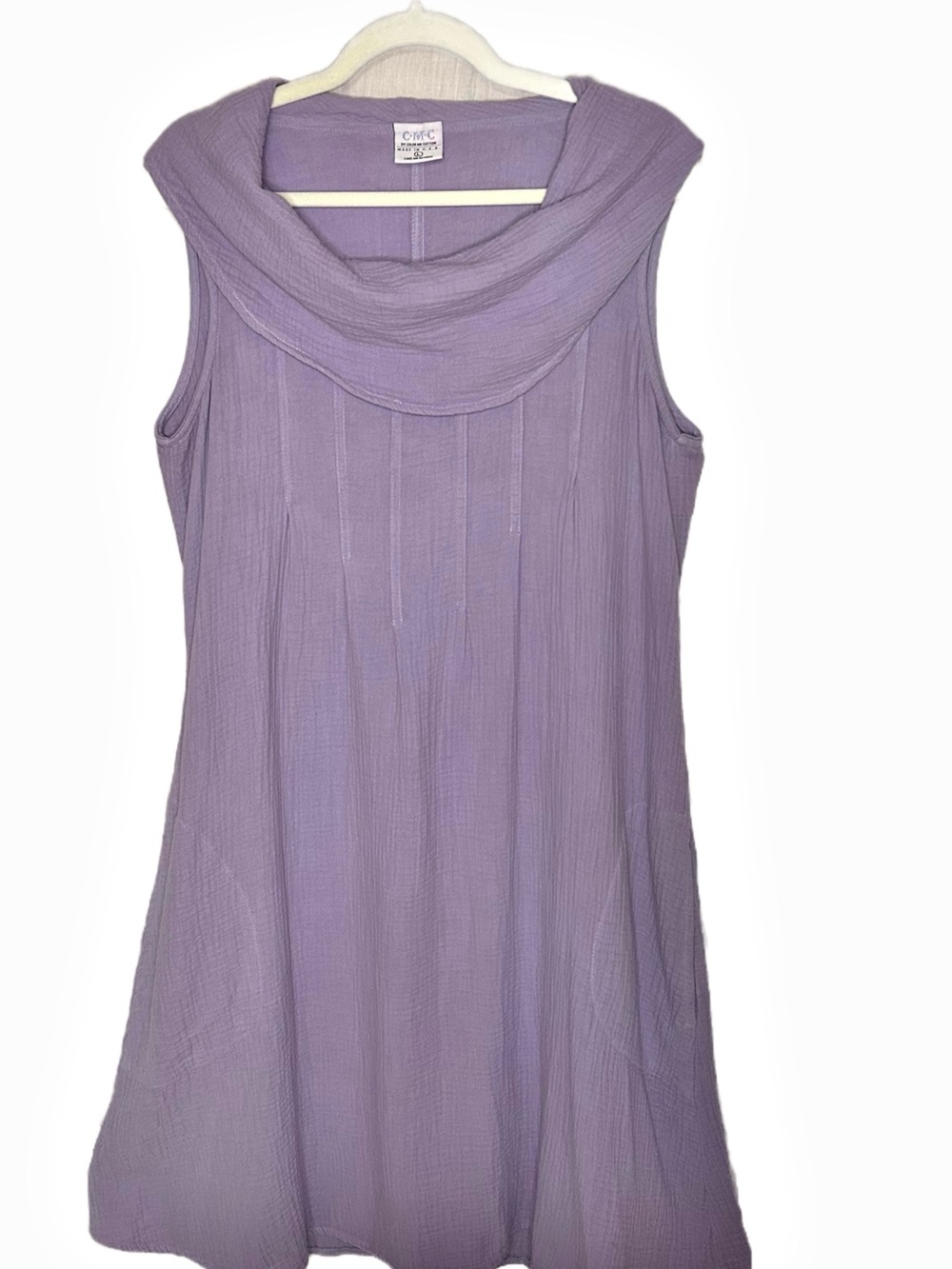 C.M.C Color Me Cotton Vintage Purple Cotton Gauze Cowl Neck Dress L